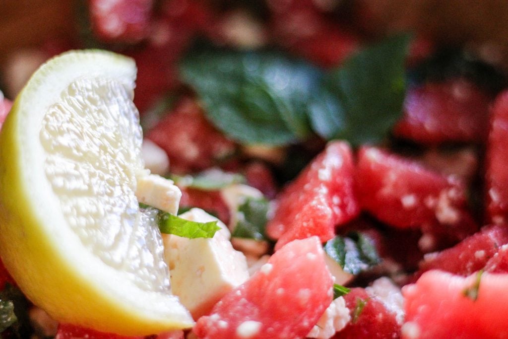 Close Up Wassermelone Feta Salat